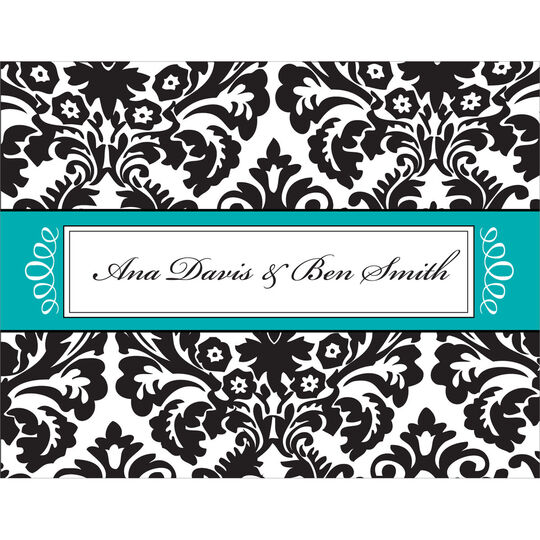 Black Damask and Turquoise Folded Note Cards